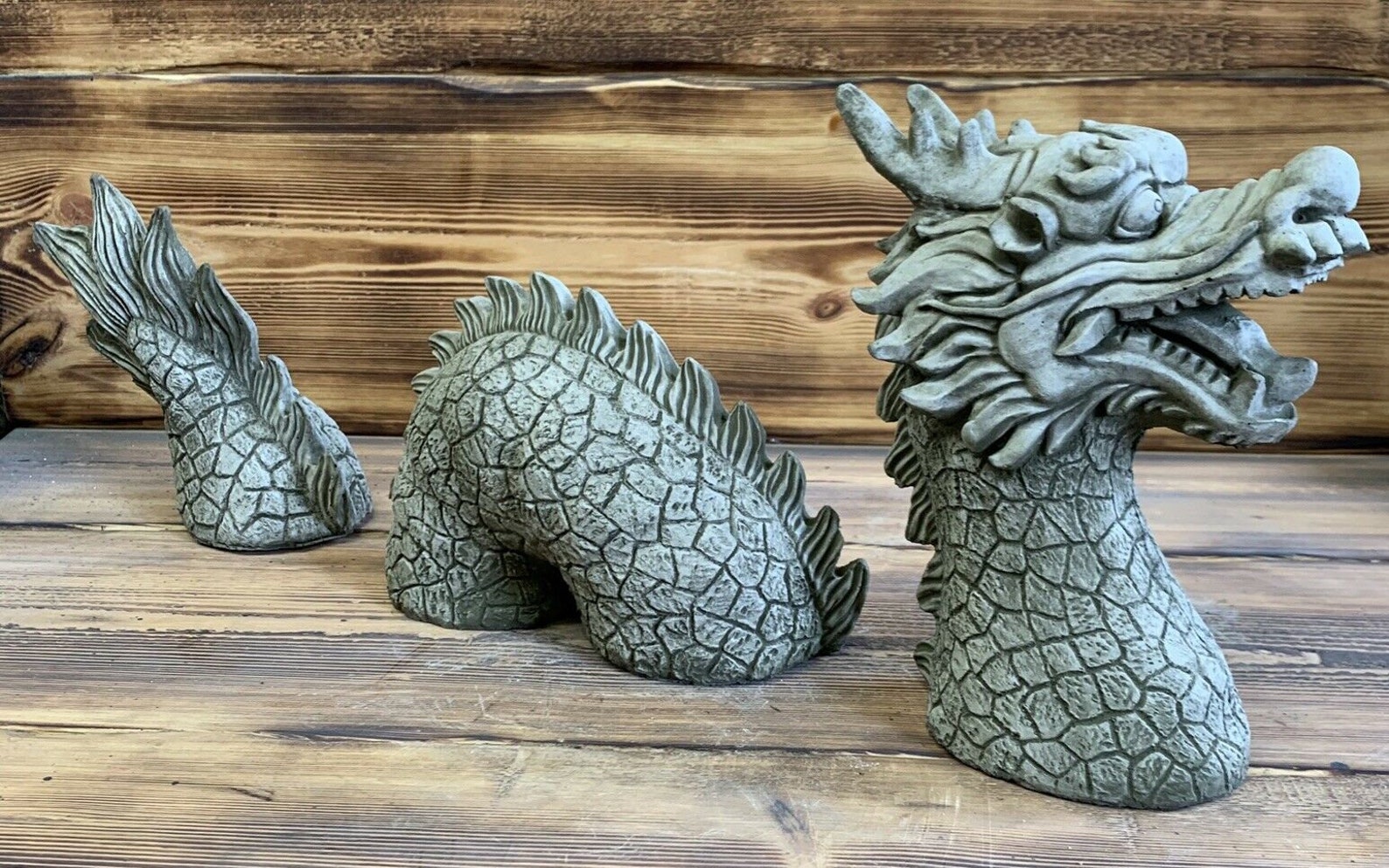 Stone Garden Chinese Dragon 3 Piece Set Statue Ornament Etsy