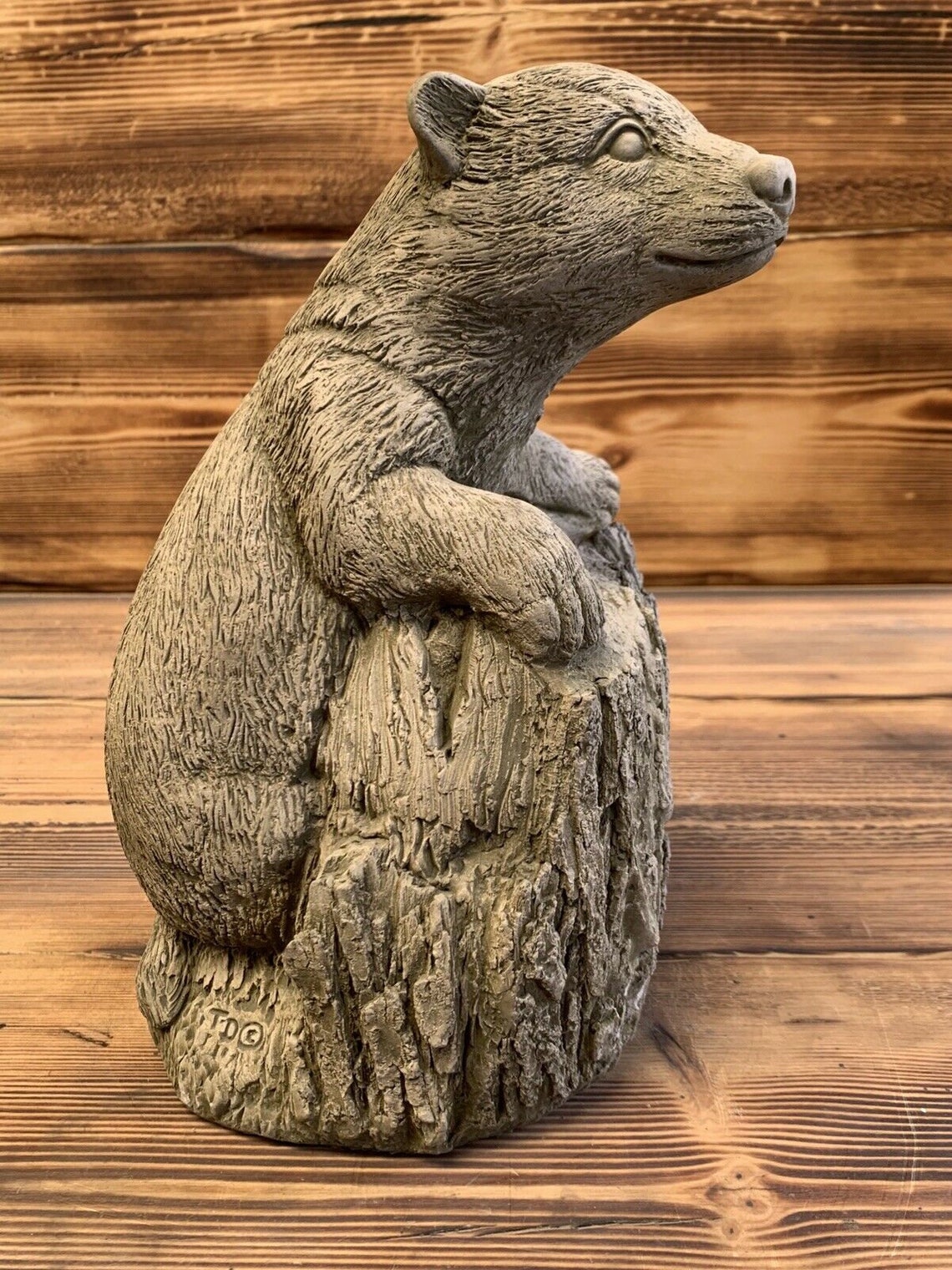 Stone Garden Badger On Stump Log Ornament Statue Etsy