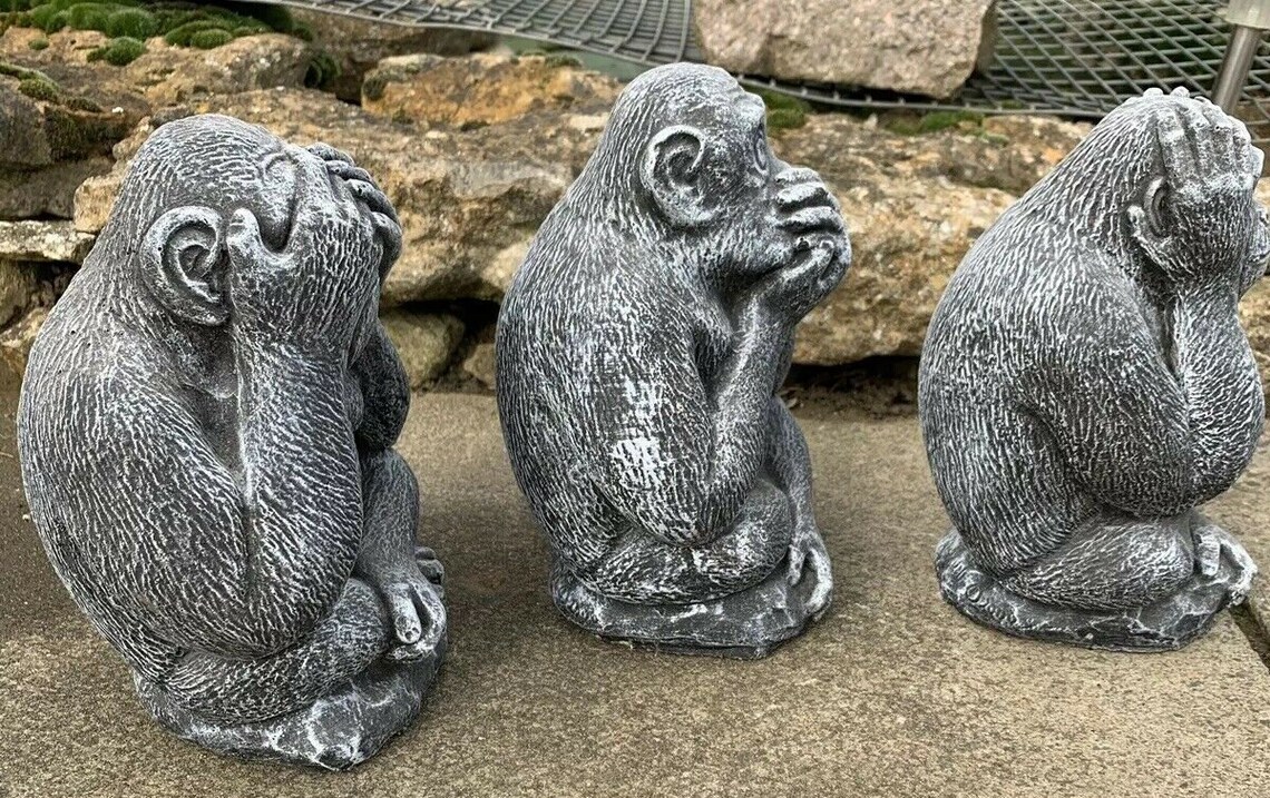 Stone Garden Set of 3 Monkey Chimps See Hear Speak No Evil | Etsy
