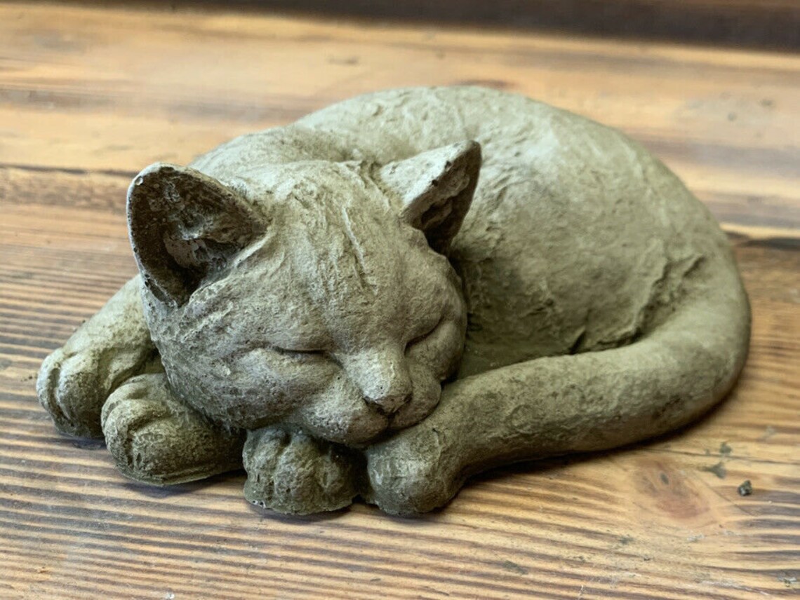 Stone Garden Laying Sleeping Cat Kitten Memorial Statue Etsy