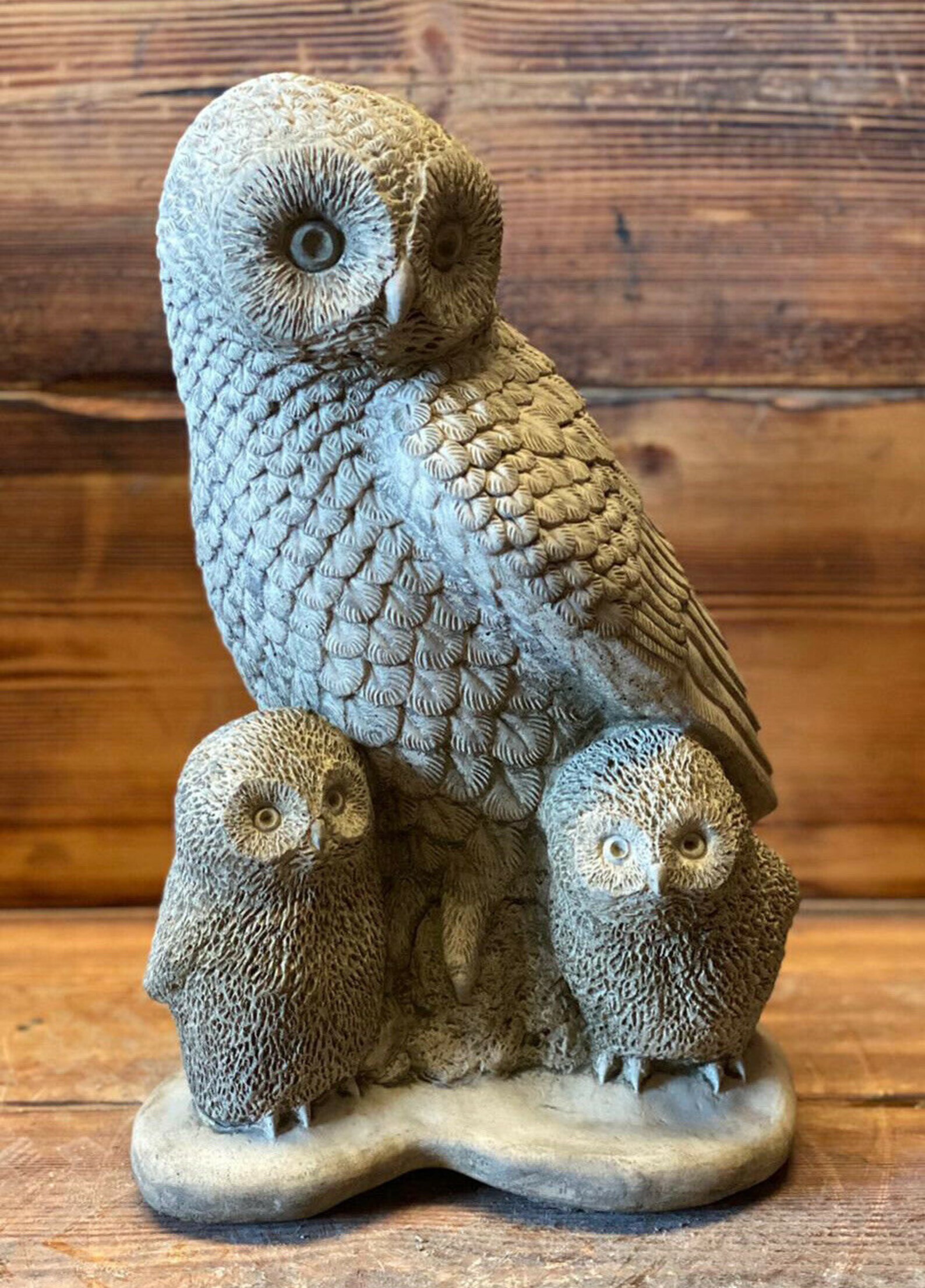 Stone Garden Large Owl Family Wildlife Gift Concrete Statue Etsy