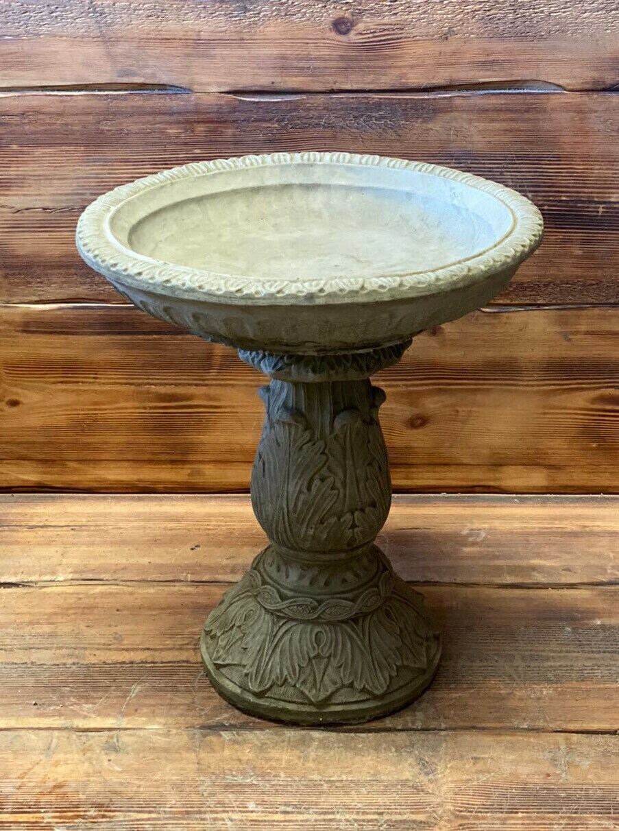 Stone Garden Art Deco Style Leaf Vine Detailed Bird Bath Etsy