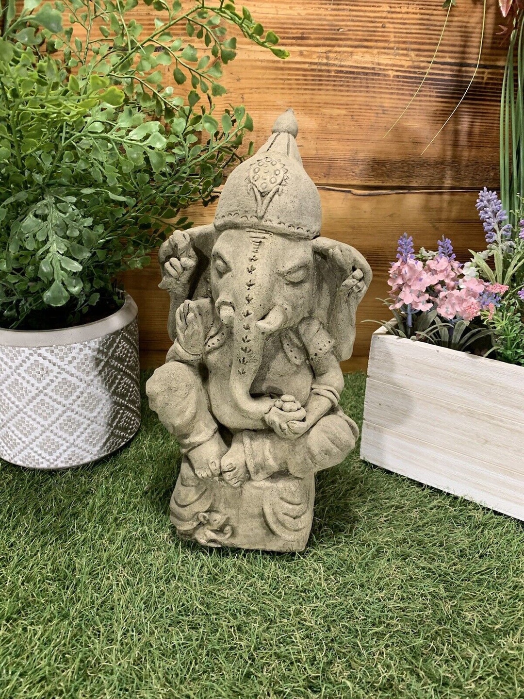 Ganesha Steinstatue Garten Ganesha Mit Maus Grüner Lava Stein 80 Cm