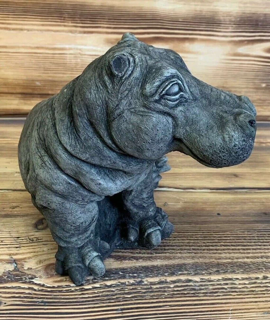 Stone Garden Cute Hippo Hippopotamus Statue Figure Ornament Etsy UK