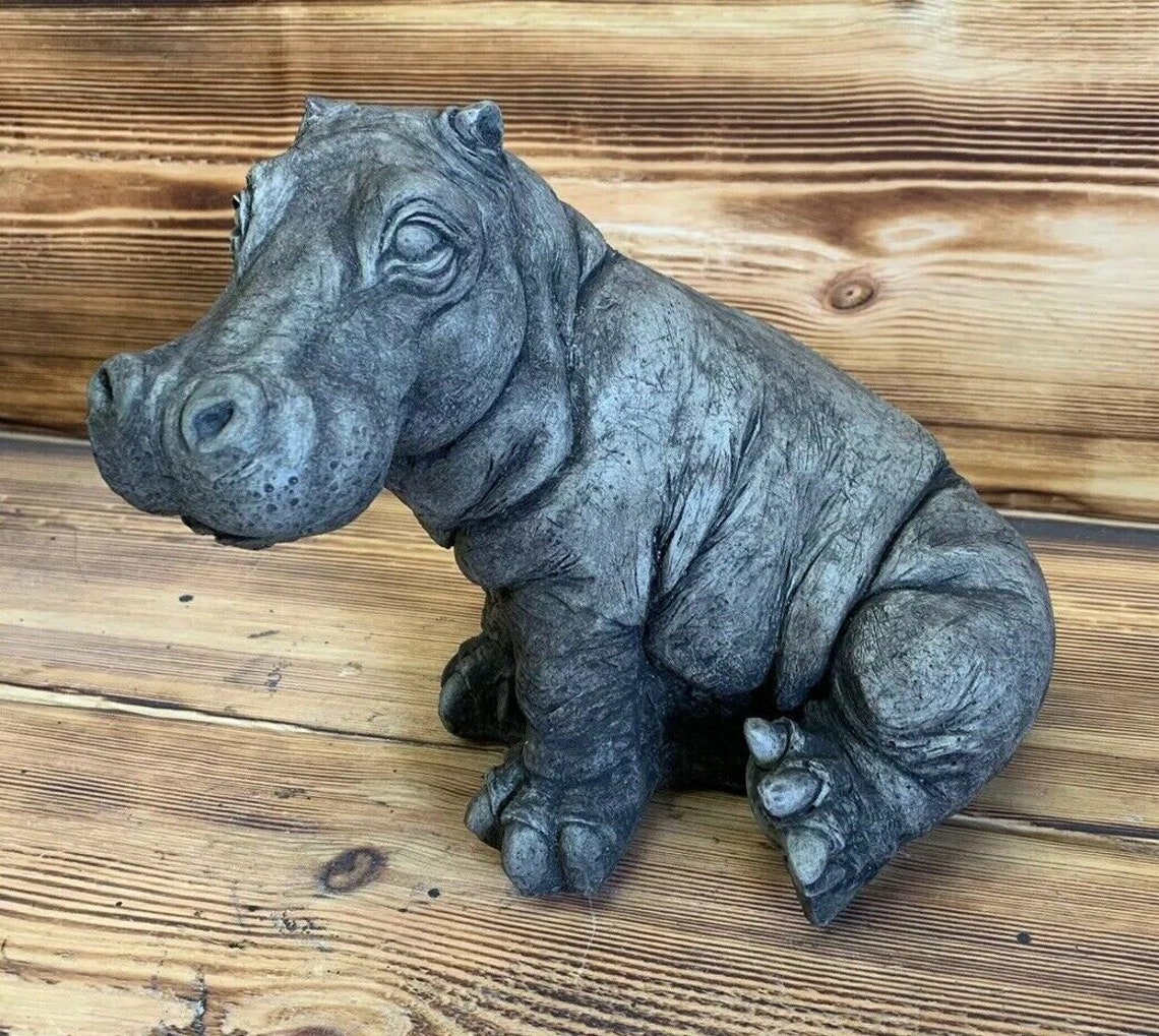 Stone Garden Cute Hippo Hippopotamus Statue Figure Ornament Etsy UK