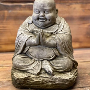 Stone Garden Large Chubby Happy Smiling Praying Buddha Buddha Statue Ornament