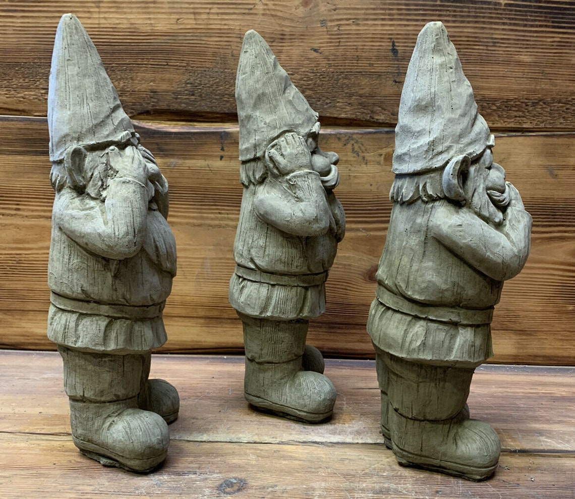Stone Garden See Hear Speak No Evil Gnome Pixie Cute Gift Etsy UK