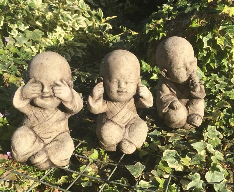 3 Wise Buddha Monks See Hear Speak No Evil Stone Garden Etsy