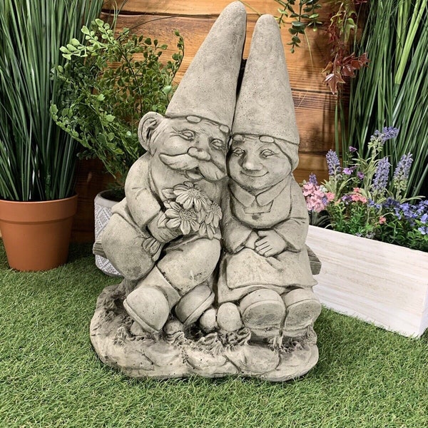 Stone Garden Stone Pair Of Loving Gnomes On A Bench Gift Ornament