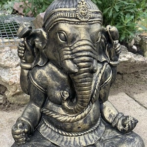 Stone Garden Large Gold Ganesh Buddha Elephant Praying Statue Ornament