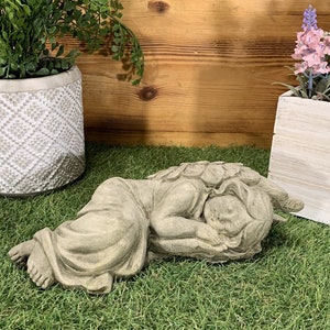 Stone Garden Sleeping Angel With Wings Resting Memorial Gift Ornament