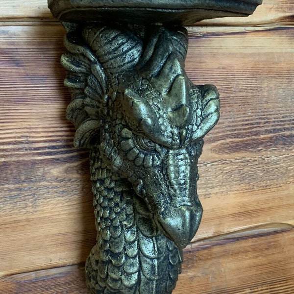 Stone Garden Gold Dragon Sconce Candle Shelf Wall Plaque Hanging Ornament