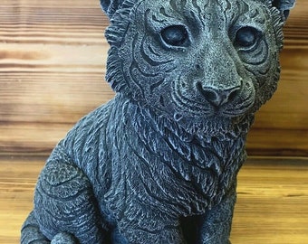 Stone Garden Detailed Cute Sitting Tiger Cub Statue Ornament gift cat