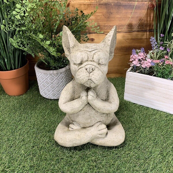 Stone Garden Meditating Sitting French Bulldog/ Frenchie Dog Oranament Statue