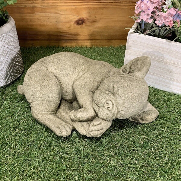 Stone Garden Lying Frenchie French Bulldog Dog Puppy Ornament Statue