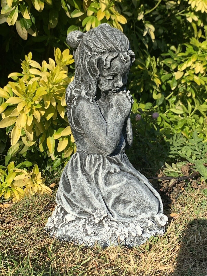 Stone Garden Cute Praying Girl Large Statue Ornament - Etsy