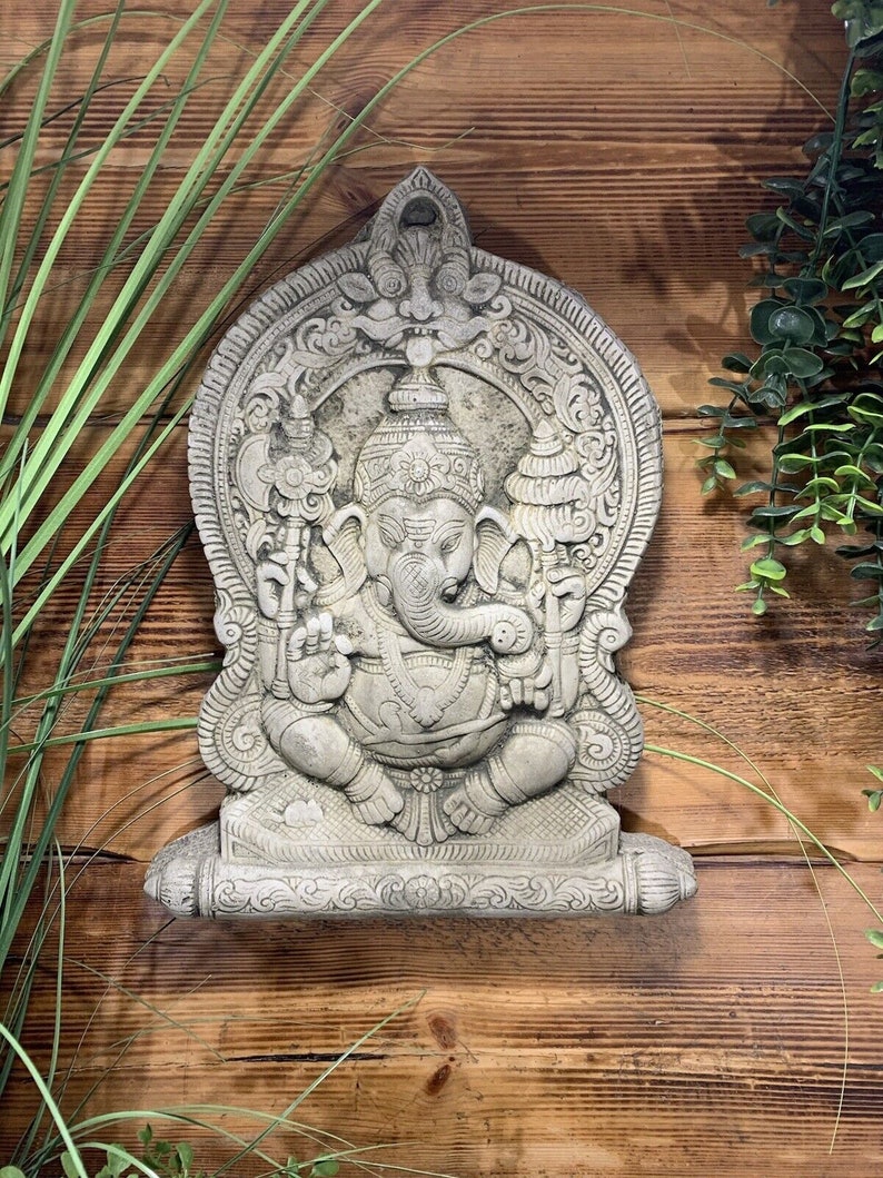 Placca Da Parete In Pietra Con Ganesh – Decorazione Da Giardino O Casa – Stile Buddha