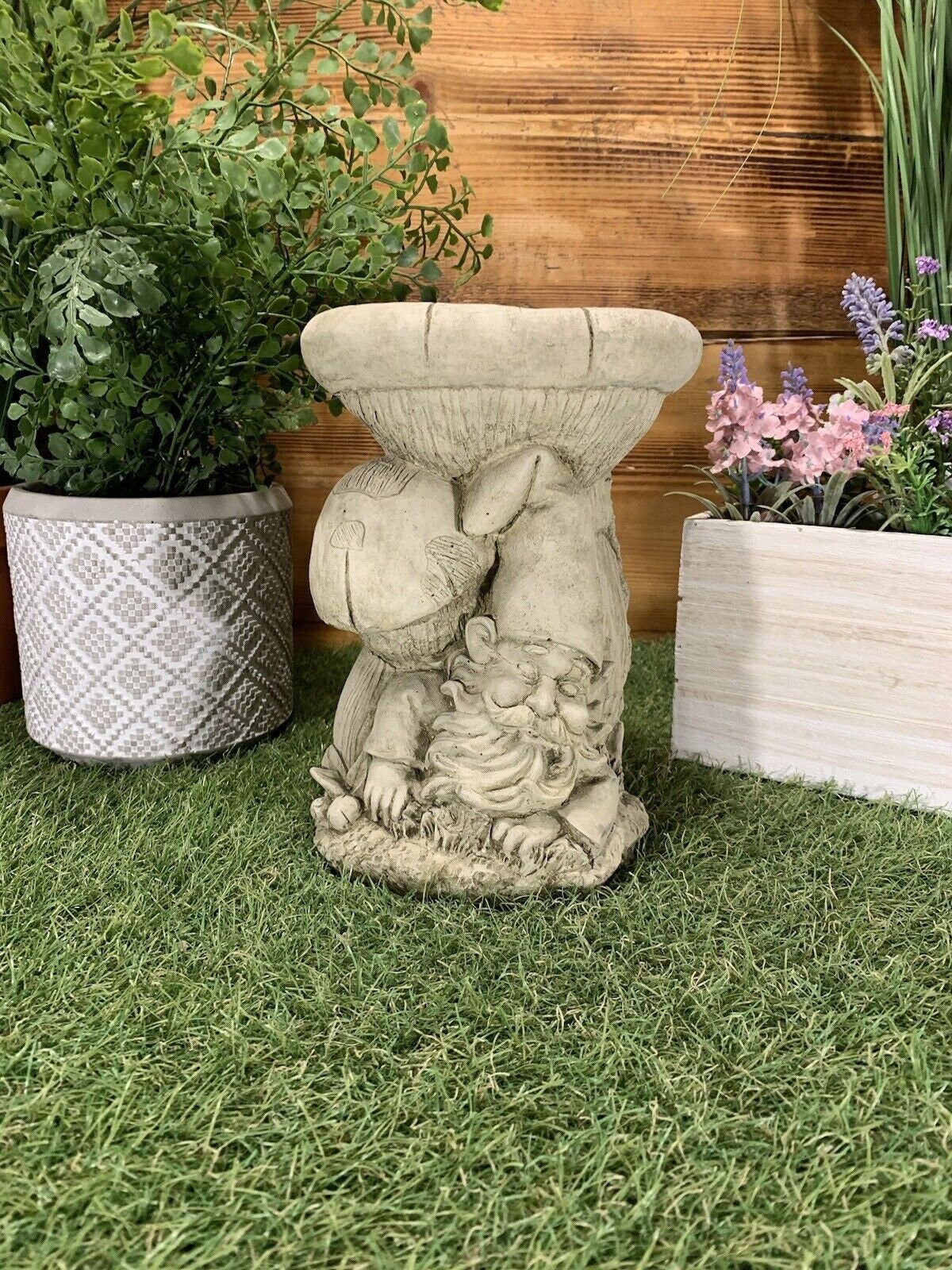 Stone Garden Cheeky Gnome Bird Feeder Bath Ornament