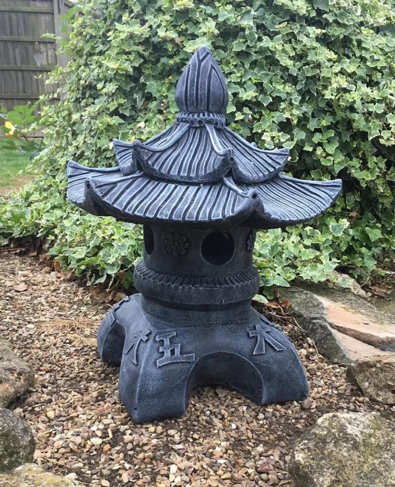 Stone Oriental Japanese Pagoda Garden Ornament Lantern Frost Etsy