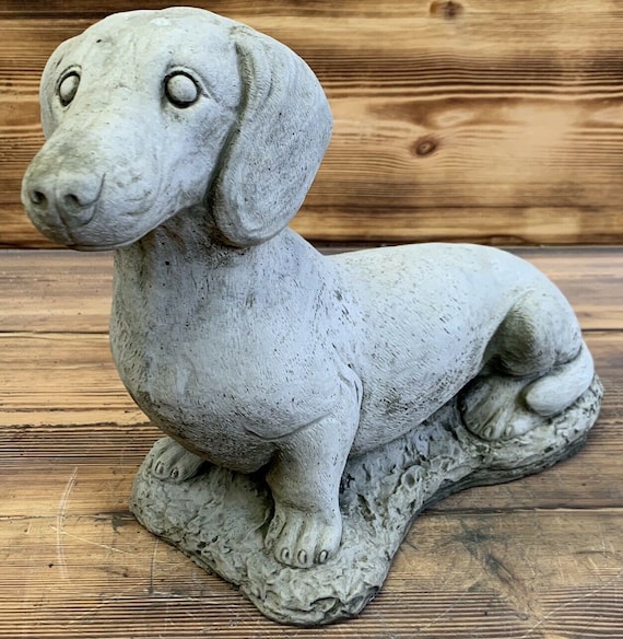 Dachshund Statue Dog Figure Pet Memorial Solid Rock Stonework Dachshund