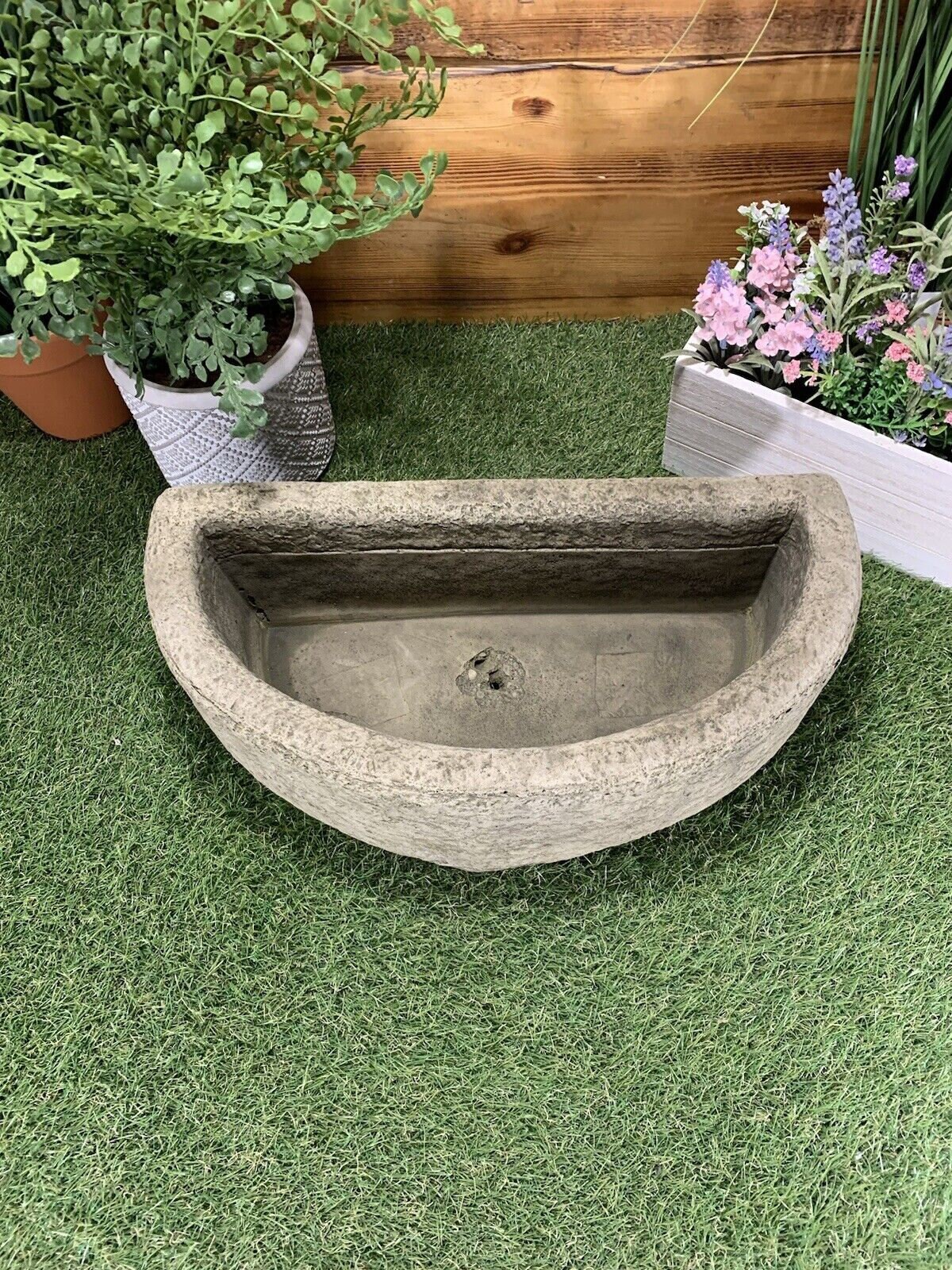 Stone Garden Half Circle Planter Plant Pot Ornament - Etsy UK