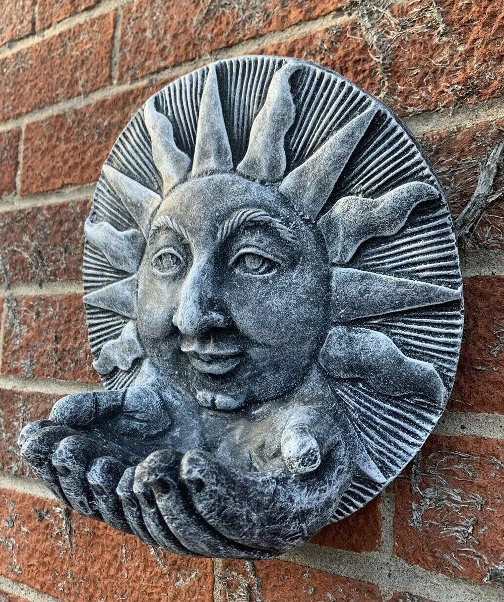 Stone Garden Sun With Hands Bird Feeder Wall Hanging Plaque