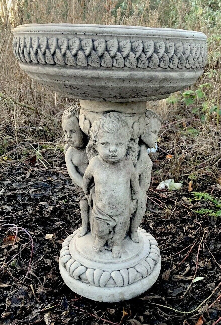 Stone Garden Large 3 Cherub Detailed Bird Bath Statue Ornament Etsy UK