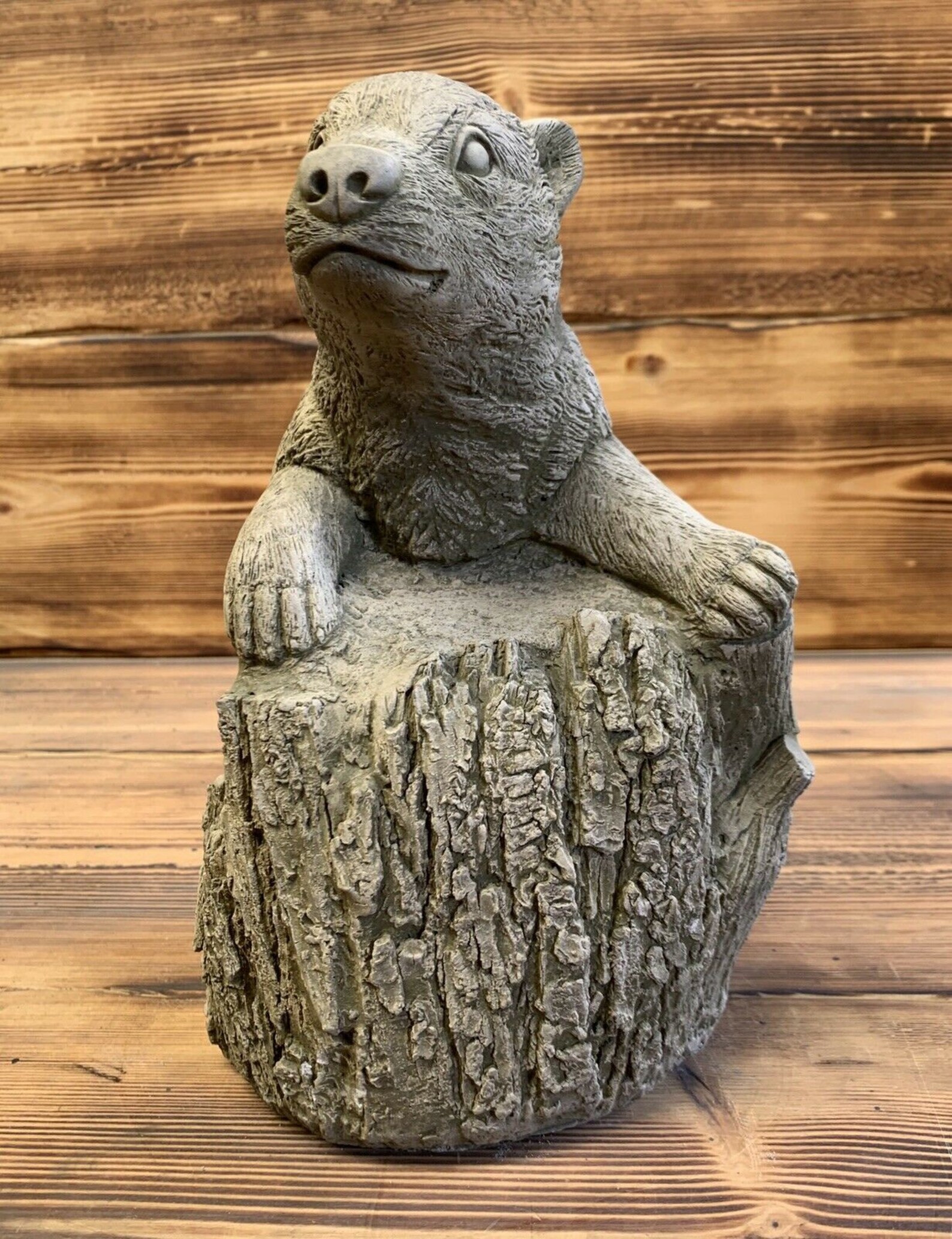 Stone Garden Badger On Stump Log Ornament Statue Etsy