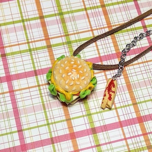 Burger necklace, Polymer clay food jewelry, Cheeseburger jewelry