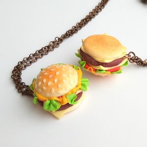 Hamburger necklace Burger jewelry set Cheeseburger Fast food Baker gift Food jewelry Burger charm Fake food gift Burger accessory Food charm