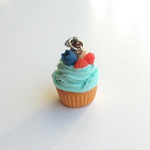 Blueberry cupcake charm Cupcake mom gift Colorful charm Turquoise cupcake Cute keychain Baker gift Food jewelry Charm keychain Foodie gift image 2