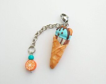 Oranges mint ice cream cone charm Waffle cone Food charms Ice cream love Fake food jewelry Cute keychain Tiny food Handbag charm Foodie gift