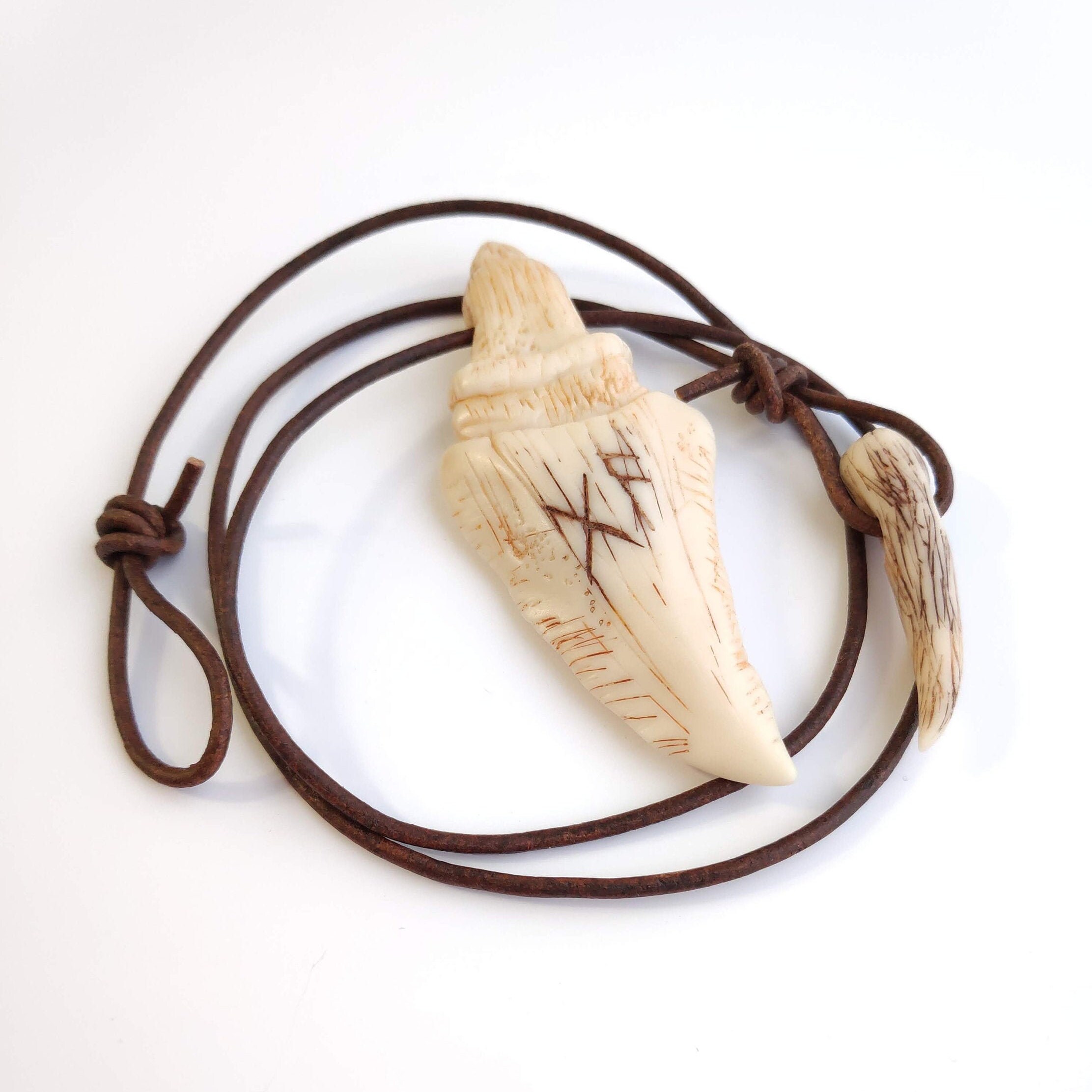 Dragon Tooth necklace with Norse futhark runes Protection Etsy