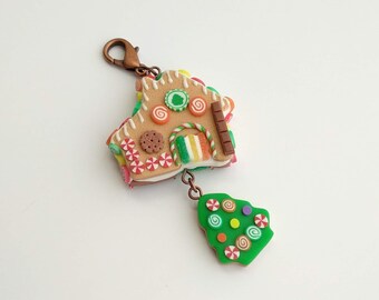 Gingerbread House Pendant: Handmade Polymer Clay Christmas Charm