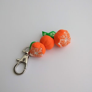 Oranges and leaf handbag charm, Polymer clay citrus jewelry, Fruit keychain