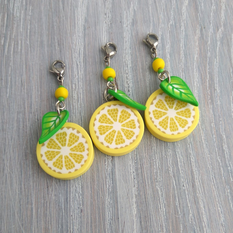 Lemon charms and leaf Lemon slice Citrus jewelry Purse charms Etsy
