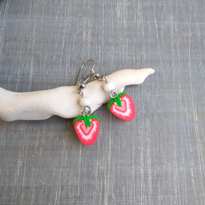 Strawberry Earrings Red Green Berry Fruit Earring Strawberry Etsy