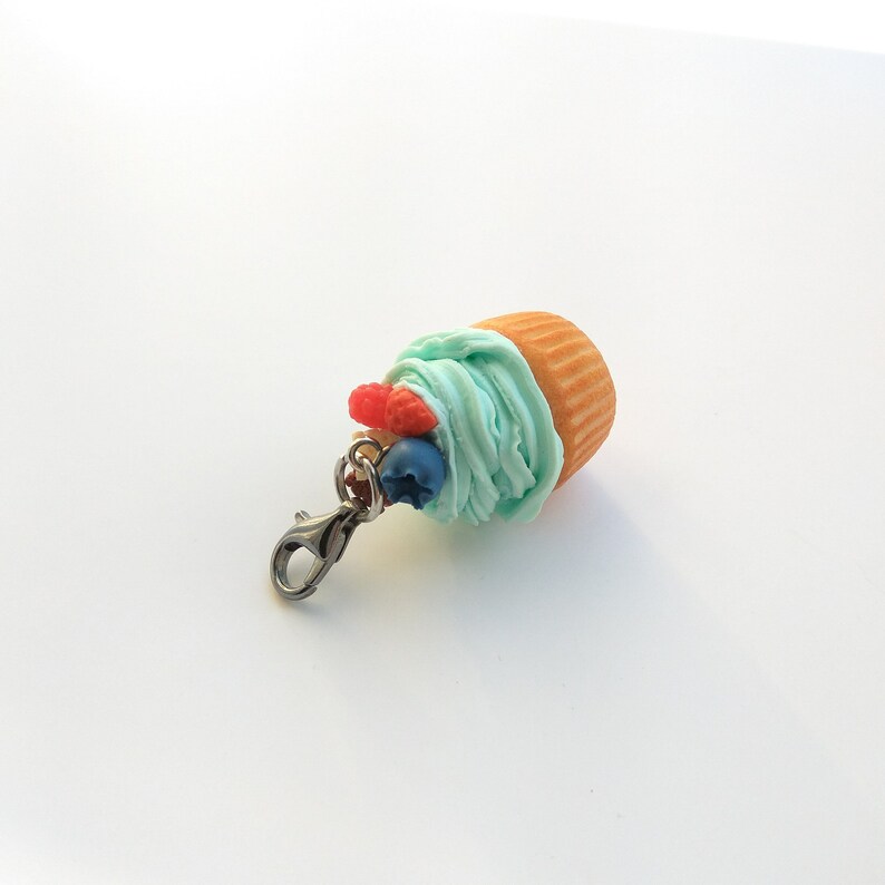 Blueberry cupcake charm Cupcake mom gift Colorful charm Turquoise cupcake Cute keychain Baker gift Food jewelry Charm keychain Foodie gift image 4