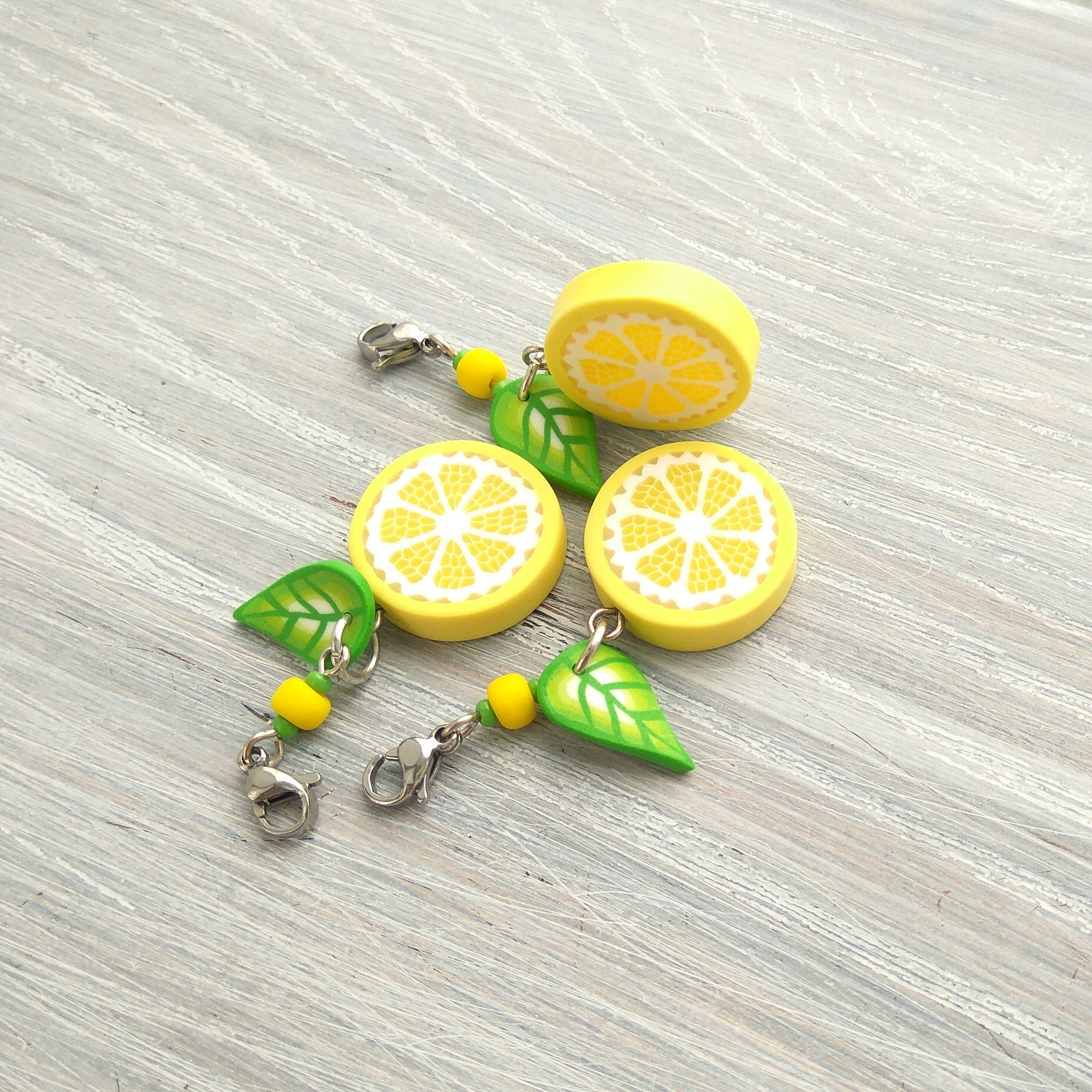 Lemon charms and leaf Lemon slice Citrus jewelry Purse charms Etsy