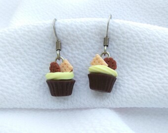 Miniature Chocolate Cupcake Earrings: Polymer Clay Food Jewelry