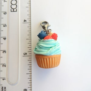 Blueberry cupcake charm Cupcake mom gift Colorful charm Turquoise cupcake Cute keychain Baker gift Food jewelry Charm keychain Foodie gift image 10