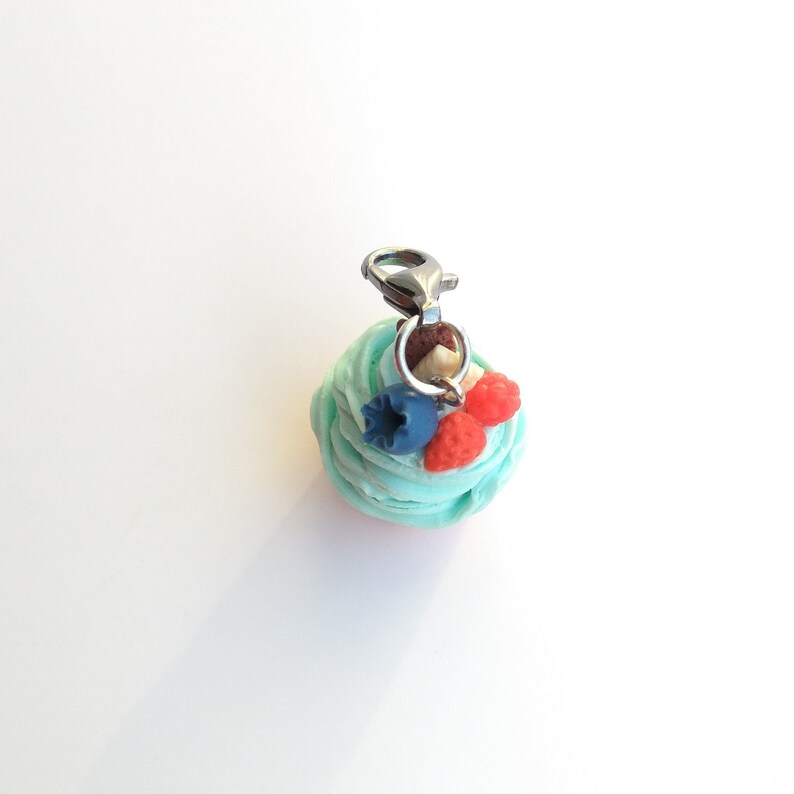 Blueberry cupcake charm Cupcake mom gift Colorful charm Turquoise cupcake Cute keychain Baker gift Food jewelry Charm keychain Foodie gift image 6