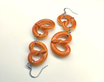 Pretzel Earrings, Food Jewelry
