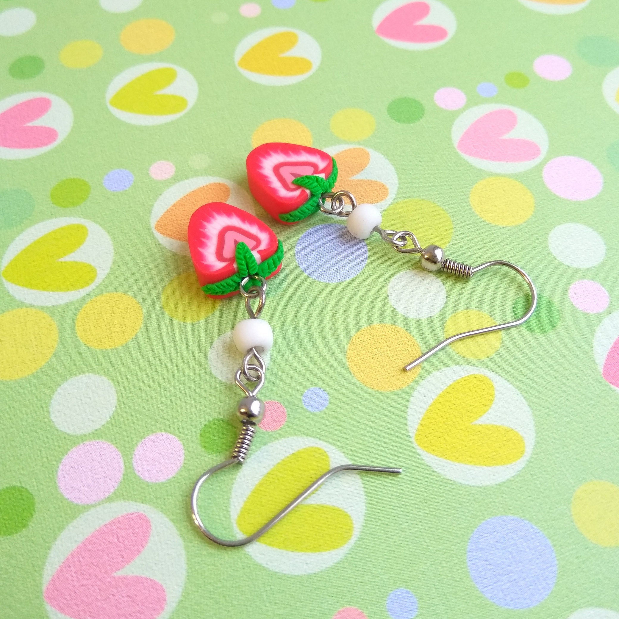 Strawberry earrings Red Green Berry Fruit earring Strawberry Etsy