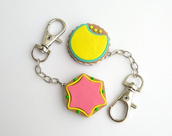 Moon and Star Cookies keychain Set of two for bestfriend Gift for couples Bestfriends charm Bag charms Cute food Teenager gift  Food jewelry