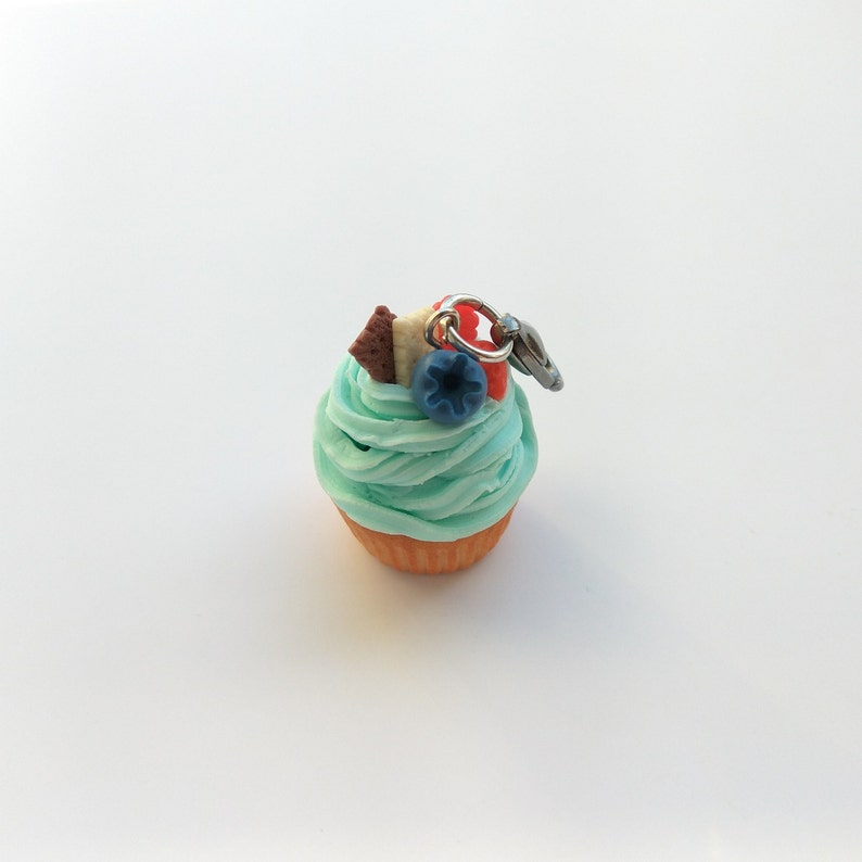 Blueberry cupcake charm Cupcake mom gift Colorful charm Turquoise cupcake Cute keychain Baker gift Food jewelry Charm keychain Foodie gift image 3