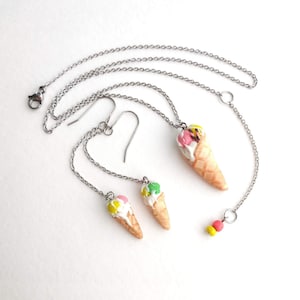 Bunte Eis Waffel Halskette und Ohrringe, Multicolor Balls Waffel Schmuck