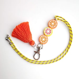 Citrus Slice Lanyard with Tassel: Polymer Clay ID Badge Holder