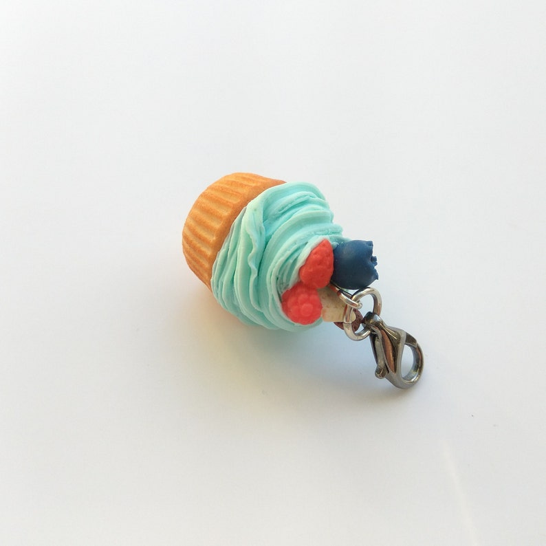 Blueberry cupcake charm Cupcake mom gift Colorful charm Turquoise cupcake Cute keychain Baker gift Food jewelry Charm keychain Foodie gift image 1