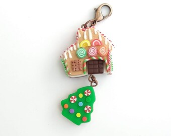 Miniature Gingerbread House Charm: Polymer Clay Christmas Cookie Jewelry